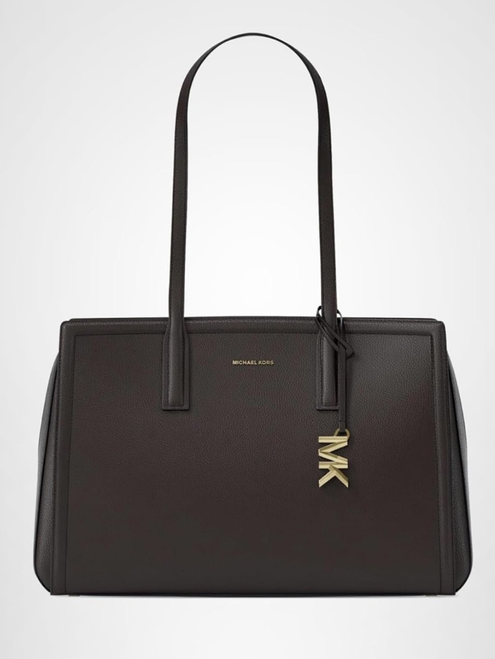 New Michael Kors Dark Brown Leather Laila Tote Bag with Gold Hardware